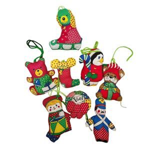 Lot 8 Vintage Plush Fabric Christmas Ornaments Primitive Drummer Noel Stuffy